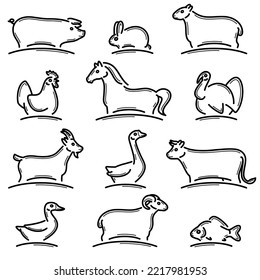 Farm animals set. Collection icon farm animals. Vector