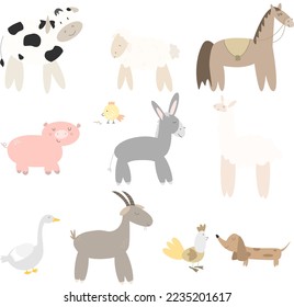 farm animals set, cow, sheep 