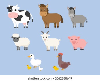 Landwirtschaftliche Tiere auf blauem Hintergrund