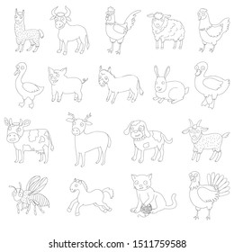 farm animals set, hand drawn linear icons