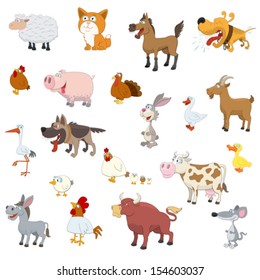 Farm animals set on white background