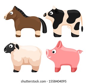 Farm animals set on a white background.