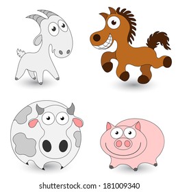 Farm animals set on white background