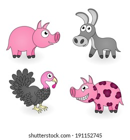 Farm animals set on white background