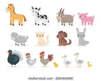 Animales de granja. Plantillas imprimibles. Ilustración vectorial aislada en estilo plano. Cuta colección de animales de dibujos animados.