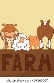 farm animals set with sign