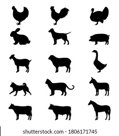 animaux de ferme ensemble de silhouettes image vectorielle