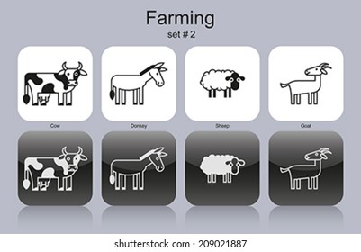 Farm animals. Set of simple and funny monochrome icons. Editable vector illustration.