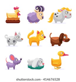 Farm Animals Set Simplified Cute Illustration In Childish Colorful Flat Vector Design Isolated On White Background 