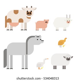 Farm animals. A set of animals in the style of the material design. Vector