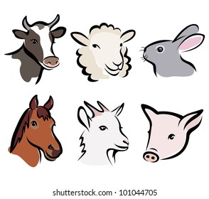 farm animals set of symbols, isolated vector illustration