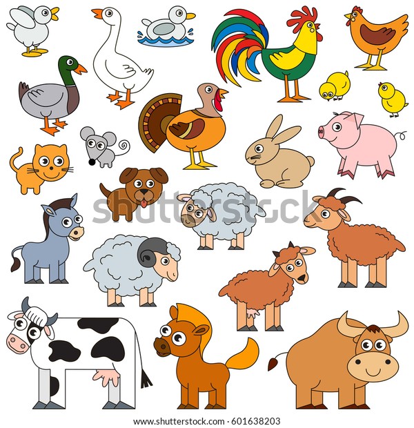 Farm Animals Set Vector Colorful Version Stock Vector (Royalty Free ...