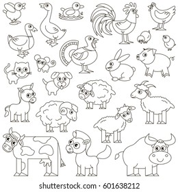 Farm Animals Set Vector Colorless Version Stock Vector (Royalty Free ...