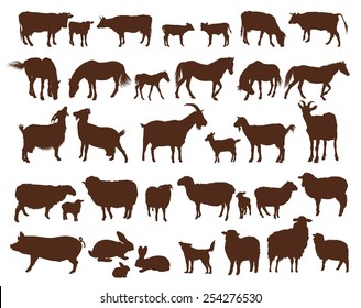 farm animals. set of vector icons on a white background