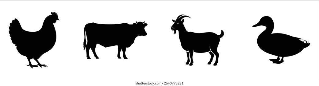  farm animals set vector on white background.