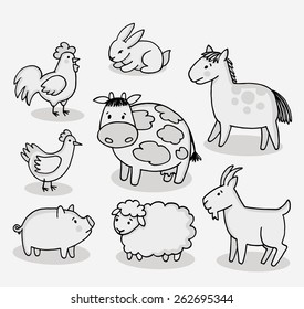 Farm animals set vector seamless