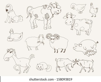 farm animals. set of vector sketches