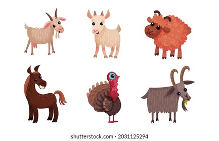 Farm Animals with Sheep and Goat Vector Set