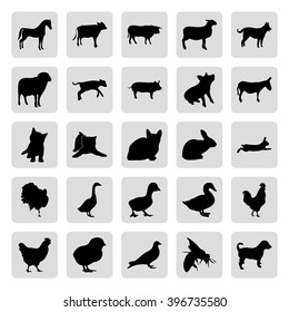 Farm Animals Silhouette 25 Simple  Icons Set