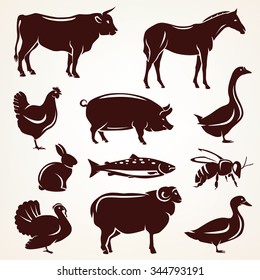  farm animals silhouette collection