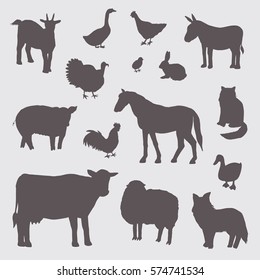 farm animals silhouette set