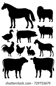 Farm Animals Silhouette Set