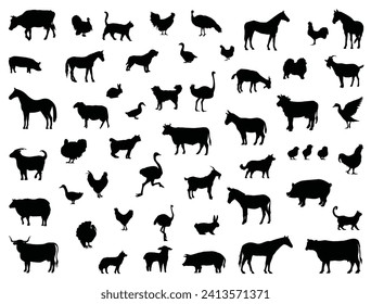 Farm animals silhouette vector art white background