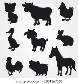 Farm animals silhouettes collection