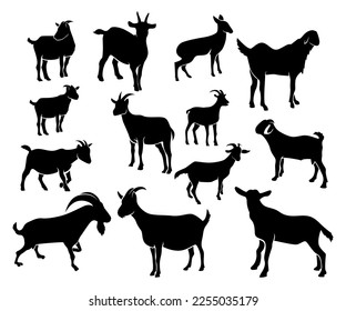 farm animals silhouettes, goat silhouettes set, goat silhouettes collections, goat illustration, sheep vector