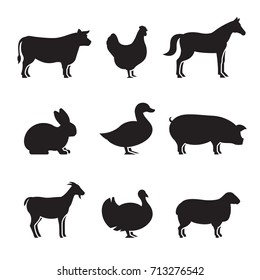 Farm Animals Silhouettes Icons Set