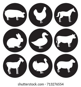 Farm animals silhouettes icons set