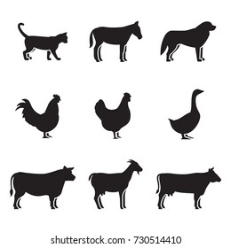 Farm animals silhouettes icons set