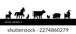 Farm Animals silhouettes isolated on white background. Vector illustration