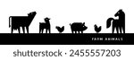 Farm Animals silhouettes. Isolated on white background. Vector illustration