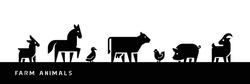Farm Animals Silhouettes Isolated On White Background. Vector Illustration