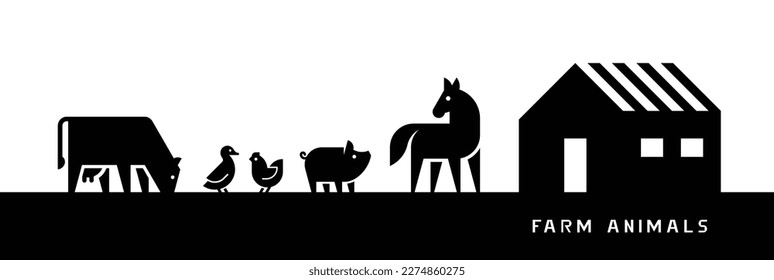 Farm Animals silhouettes isolated on white background. Vector illustration