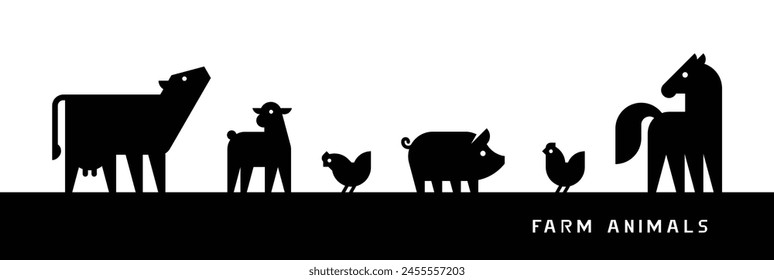 Farm Animals silhouettes. Isolated on white background. Vector illustration