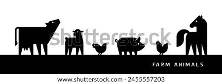 Farm Animals silhouettes. Isolated on white background. Vector illustration