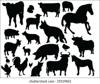 Farm animals silhouettes vector collection