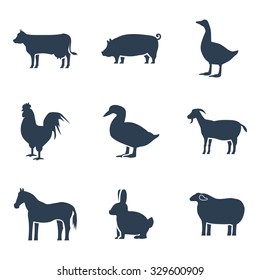 Farm animals silhouettes vector icon set