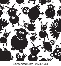 farm animals simple black and white seamless pattern eps10