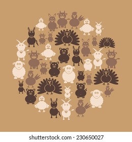 farm animals simple icons in circle eps10