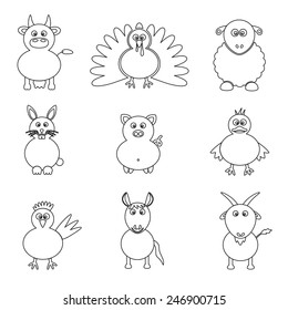 farm animals simple outline icons set eps10