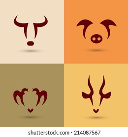 farm animals, stylized vector icons set