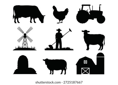 Landwirtschaftliche Tiere Traktor Windmühle Scheune Bauer Huhn