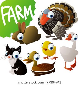 farm animals: turkey, rabbit, goose, chicken, duck, cat