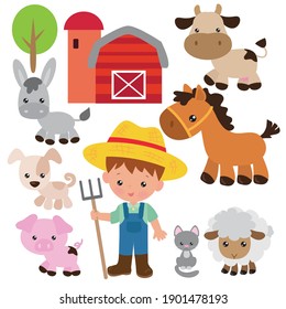 Farm animals vector cartoon illustration