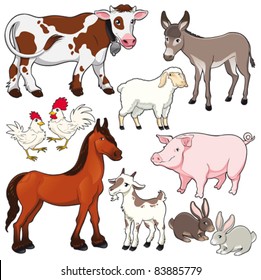 Farm animals. Vector and cartoon isolated characters.