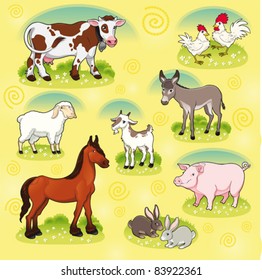 Farm animals. Vector and cartoon isolated characters.