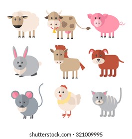 Farm Animals. Vector Flat Icon Set